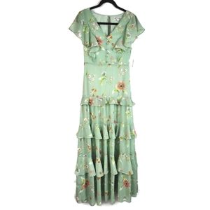 NWT Attic Salt Green Floral Tiered Skirt Maxi Dress